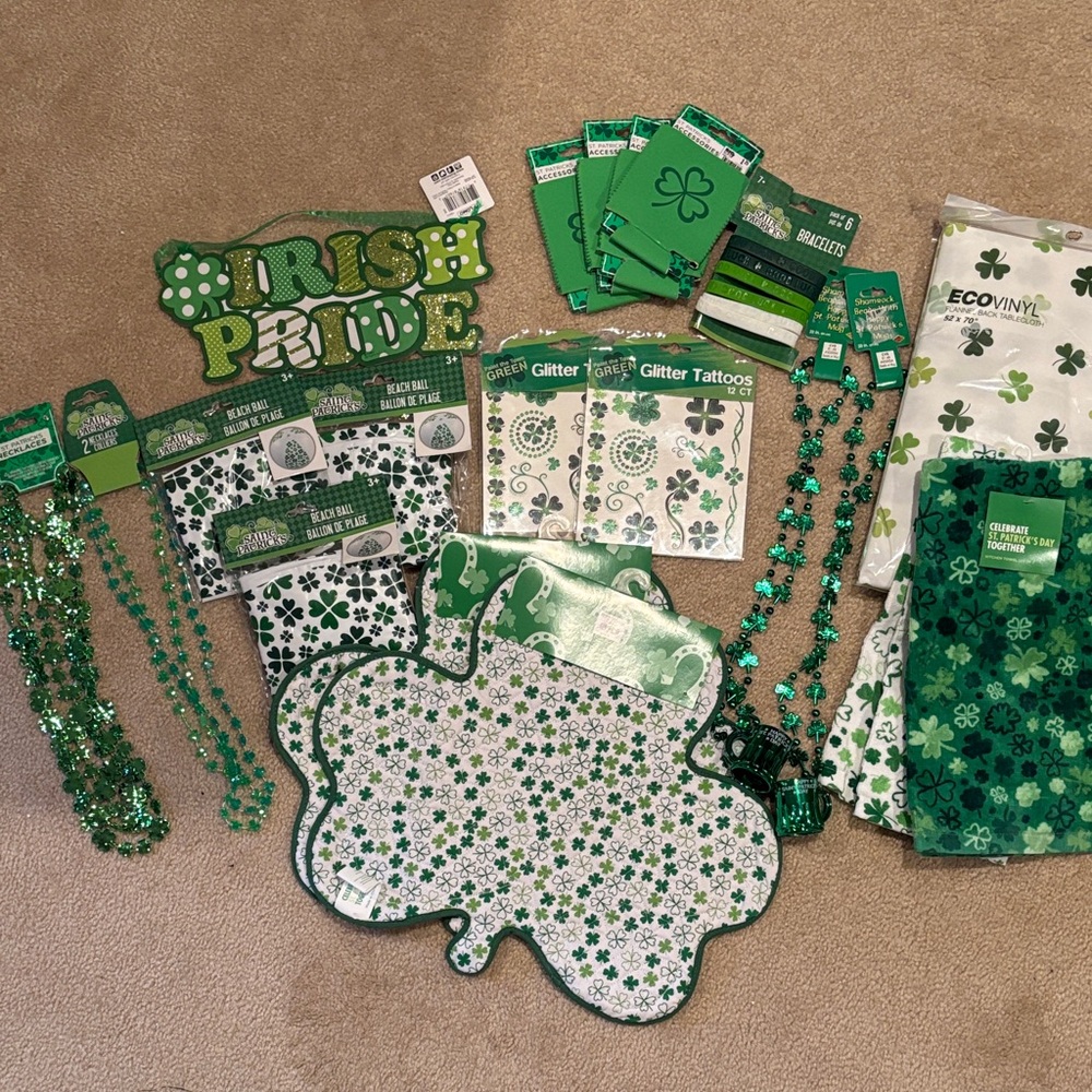 Lot of St. Patrick's Day/Irish-Themed Party Items. NWT. Green & White.